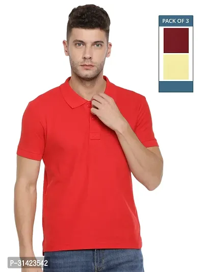 Reliable Multicoloured Cotton Solid Polos For Men Pack Of 3