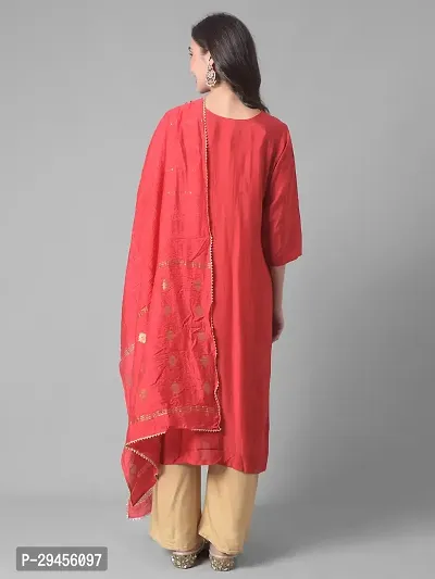 Beautiful A-Line Red Self Pattern Cotton Blend Kurta Dupatta Set For Women-thumb3