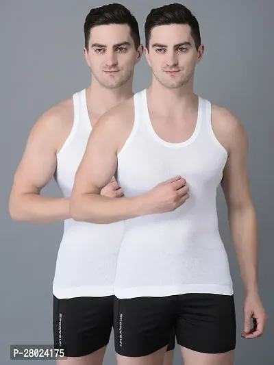 Stylish White Cotton Solid Vests For Men- Pack Of 2-thumb0