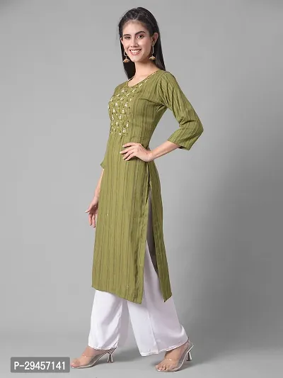 Stylish Green Cotton Blend Self Pattern Stitched Kurta For Women-thumb2