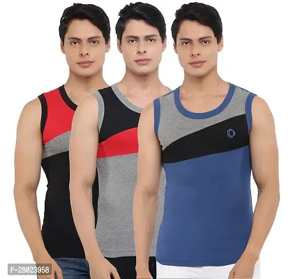 Stylish Cotton Colourblocked Vests For Men- Pack Of 3-thumb0