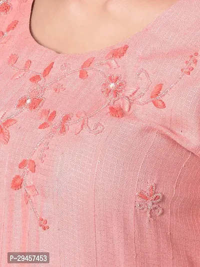 Stylish Pink Cotton Blend Self Pattern Stitched Kurta For Women-thumb4