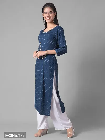 Stylish Blue Rayon Self Pattern Stitched Kurta For Women-thumb2