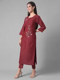 Stylish Maroon Cotton Blend Self Pattern Stitched Kurta For Women-thumb1