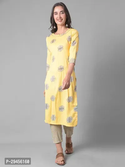 Beautiful A-Line Yellow Self Pattern Cotton Blend Kurta Bottom Set For Women