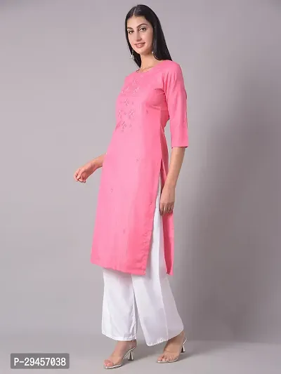 Stylish Pink Cotton Blend Self Pattern Stitched Kurta For Women-thumb2