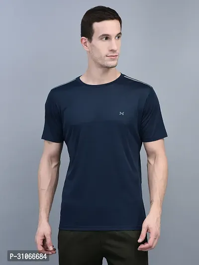 Stylish Blue Polyester Solid Regular Fit Sports Tee For Men-thumb0