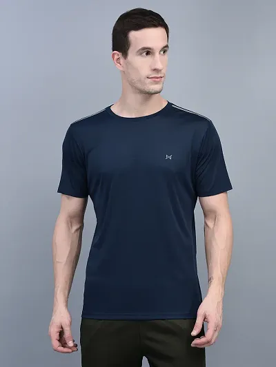 Classy Multicolored  Polyester Solid Regular Fit Sports Tee For Men