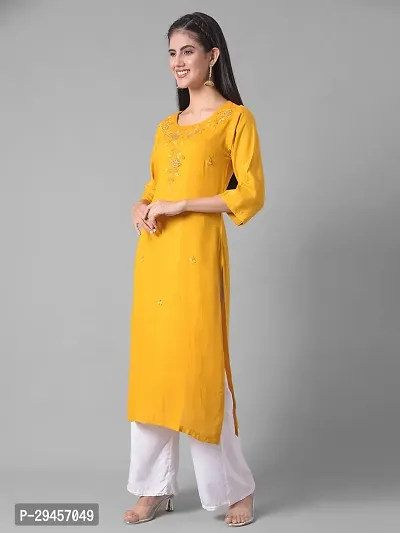 Stylish Yellow Cotton Blend Self Pattern Stitched Kurta For Women-thumb2