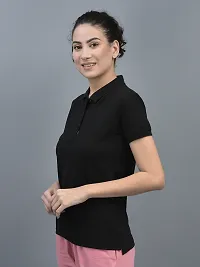 Elegant Cotton Solid Polo Neck T-Shirts For Women-thumb1