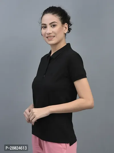 Elegant Cotton Solid Polo Neck T-Shirts For Women-thumb2