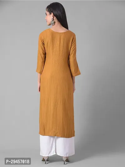 Stylish Mustard Cotton Blend Self Pattern Stitched Kurta For Women-thumb3