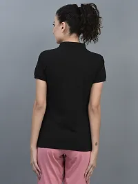 Elegant Cotton Solid Polo Neck T-Shirts For Women-thumb3