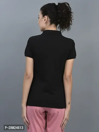 Elegant Cotton Solid Polo Neck T-Shirts For Women-thumb4