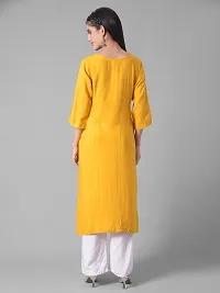 Stylish Yellow Cotton Blend Self Pattern Stitched Kurta For Women-thumb2