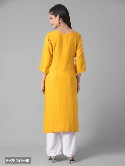 Stylish Yellow Cotton Blend Self Pattern Stitched Kurta For Women-thumb3