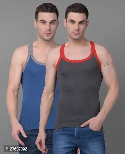 Stylish Solid Combed Cotton Racerback Styled Gym Vest Pack Of 2-thumb0