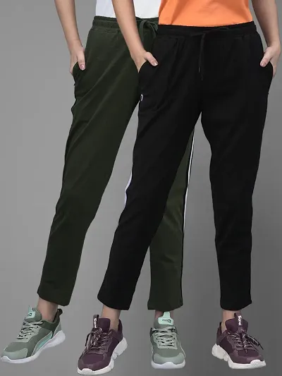 Elite Cotton Striped Track Pants For Women- Pack Of 2