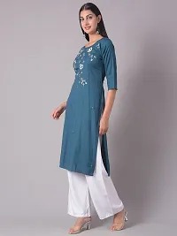 Stylish Blue Cotton Blend Self Pattern Stitched Kurta For Women-thumb1