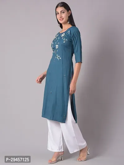 Stylish Blue Cotton Blend Self Pattern Stitched Kurta For Women-thumb2