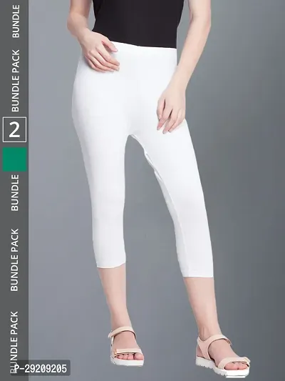 Stylish White Cotton Blend Solid Mid-Rise Capris For Women
