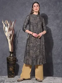 Stylish Black Chanderi Cotton Stitched Kurta For Women-thumb4