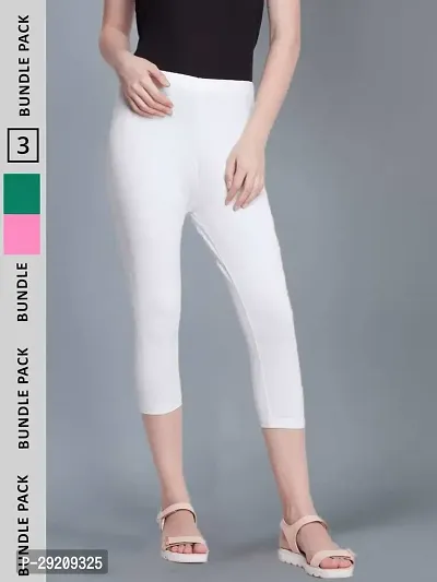 Stylish White Cotton Blend Solid Mid-Rise Capris For Women-thumb0