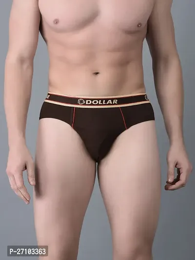Stylish Brown Cotton Blend Solid Briefs For Men