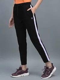 Elite Black Cotton Striped Track Pants For Women-thumb1