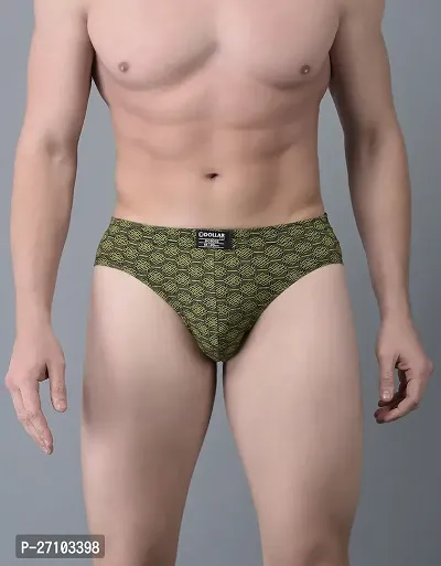 Stylish Green Cotton Blend Printed Briefs For Men