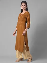 Stylish Mustard Cotton Blend Self Pattern Stitched Kurta For Women-thumb1