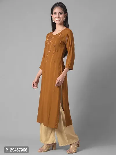 Stylish Mustard Cotton Blend Self Pattern Stitched Kurta For Women-thumb2