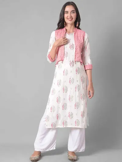 Stylish Cotton Blend Self Pattern Kurta Bottom Jacket Set