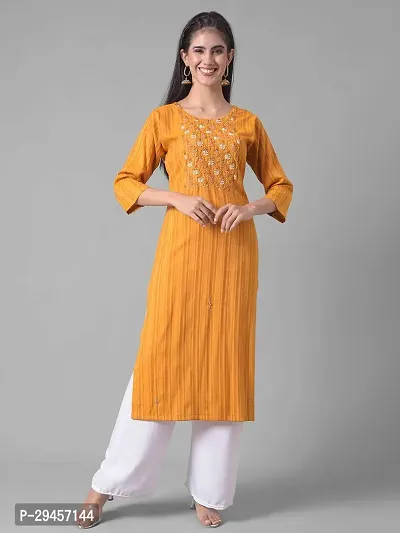 Stylish Yellow Cotton Blend Self Pattern Stitched Kurta For Women-thumb0