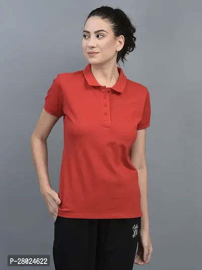 Elegant Cotton Solid Polo Neck T-Shirts For Women