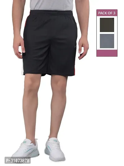 Stylish Multicoloured Polyester Solid Sports Shorts For Men Pack Of 3-thumb0