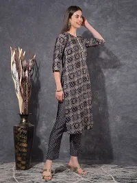 Attractive Blue Printed Chanderi Cotton Straight Kurta Pant Set For Women-thumb1