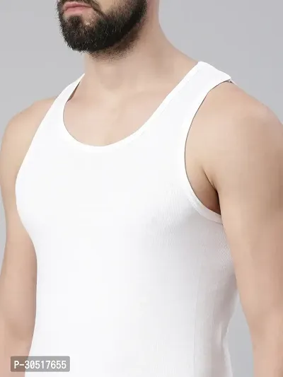 Elegant White Cotton Solid Vests For Men- Pack Of 4-thumb3