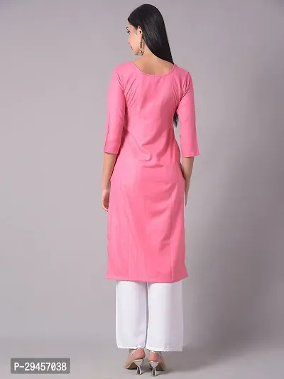 Stylish Pink Cotton Blend Self Pattern Stitched Kurta For Women-thumb3