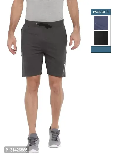 Stylish Multicoloured Cotton Solid Regular Shorts For Men Pack Of 3