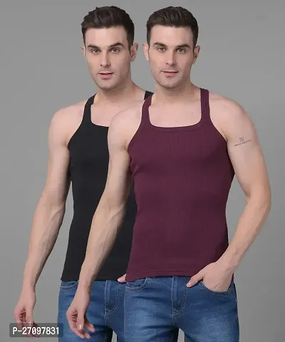 Stylish Solid Combed Cotton Racerback Styled Gym Vest Pack Of 2-thumb0