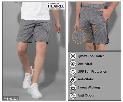 Stylish Grey Polyester Solid Sports Shorts For Men-thumb5