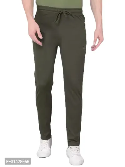 Stylish Green Cotton Solid Regular Track Pants For Men-thumb0