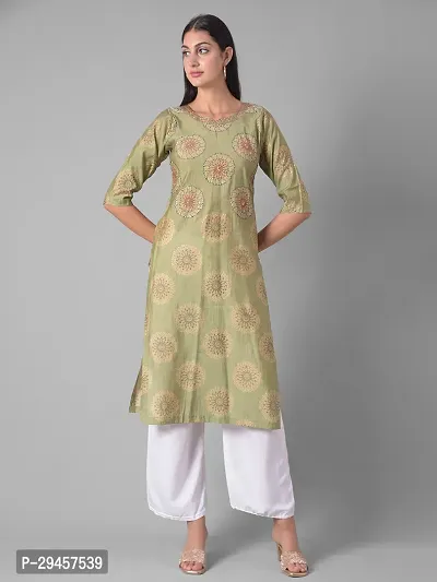 Stylish Green Cotton Blend Self Pattern Stitched Kurta For Women