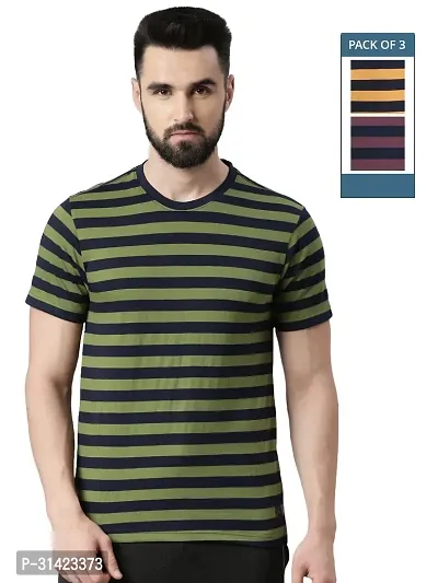 Reliable Multicoloured Cotton Striped Round Neck Tshirt For Men Pack Of 3