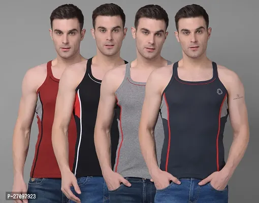 Stylish Solid Combed Cotton Racerback Styled Gym Vest Pack Of 4-thumb0