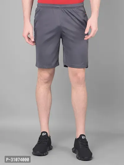 Stylish Grey Polyester Solid Sports Shorts For Men-thumb0