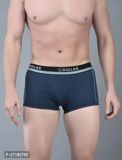 Stylish Blue Cotton Blend Solid Trunks For Men