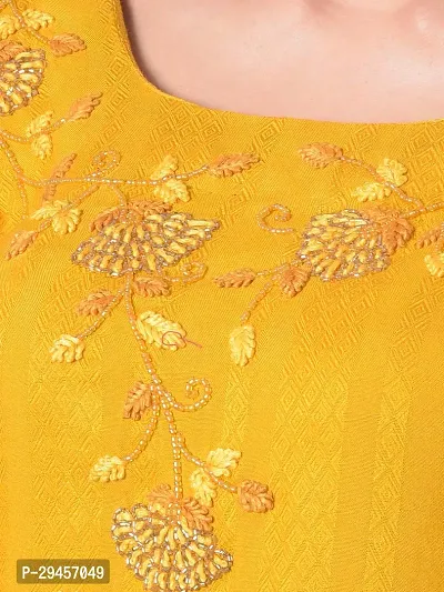 Stylish Yellow Cotton Blend Self Pattern Stitched Kurta For Women-thumb4