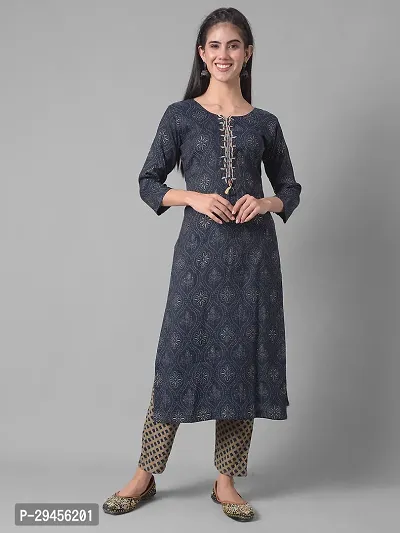 Beautiful A-Line Blue Self Pattern Cotton Blend Kurta Bottom Set For Women